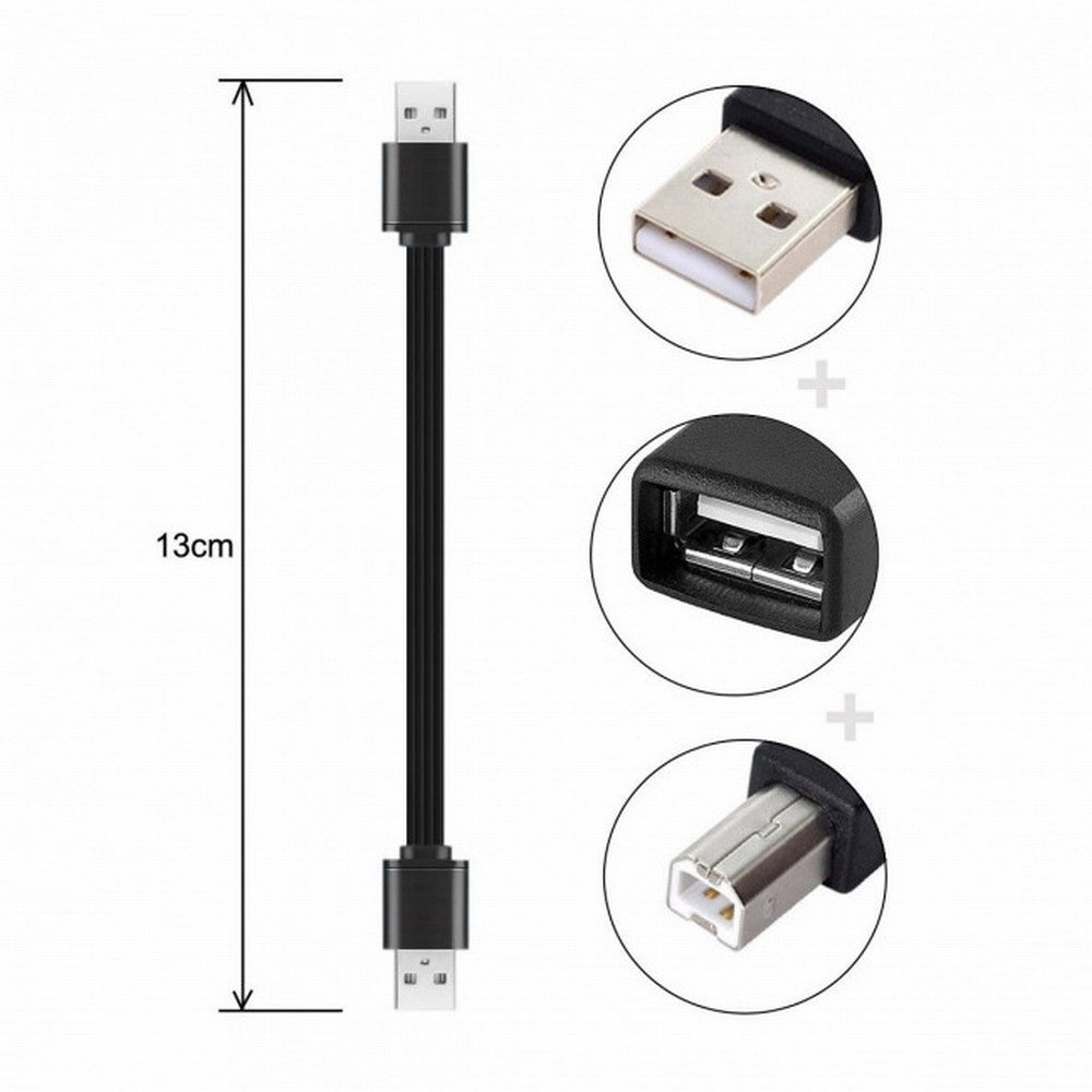 3pcs/lot 13cm USB 2.0 Type-A to Type-B Type-A Female Extension Male Data Flat Slim Cable for Printer Disk Phone U2-028-BK+U2-047-BK+U2-060-BK