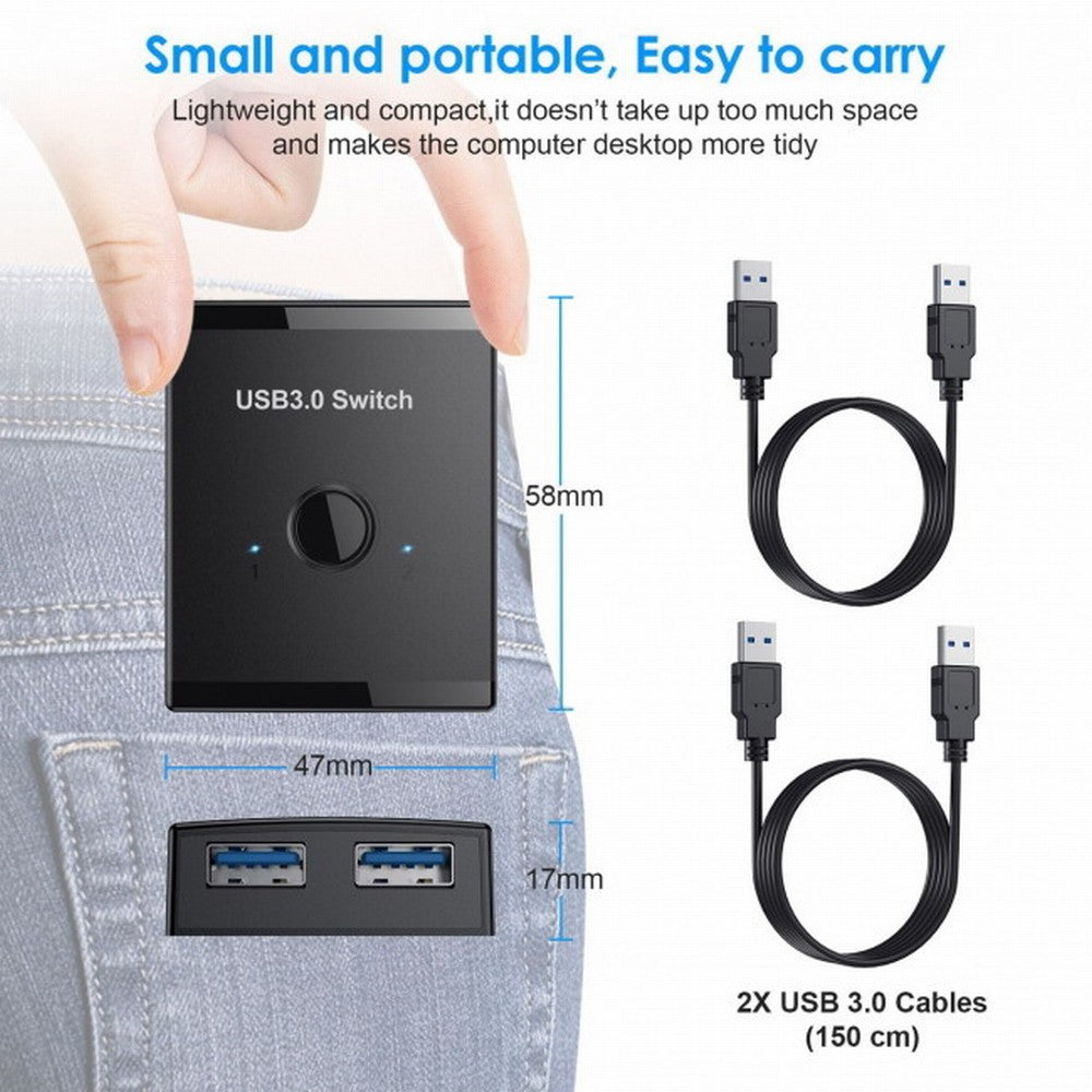 KVM USB 3.0 Bidirectional Switch Selector 2 to 1 PCs Sharing or 1 to 2 Hub for Keyboard Mouse Scanner Printer U3-014
