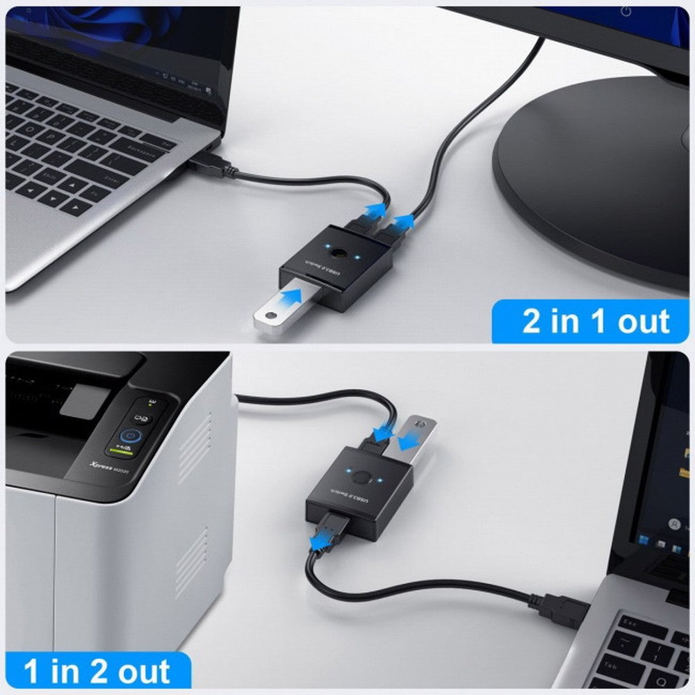 KVM USB 3.0 Bidirectional Switch Selector 2 to 1 PCs Sharing or 1 to 2 Hub for Keyboard Mouse Scanner Printer U3-014