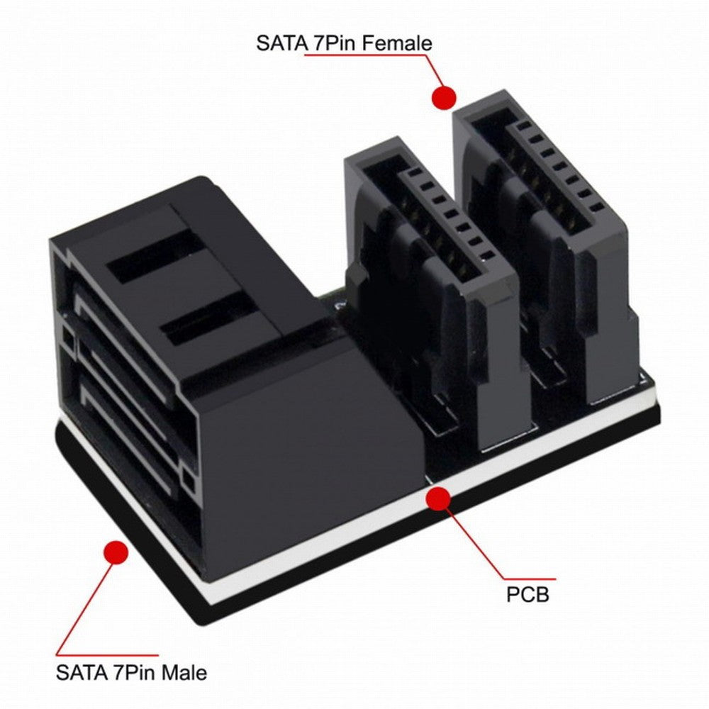 Dual SATA 7Pin Female to 7Pin Male Vertical 90 Degree Angled Adapter Low Profile for Desktops SSD HDD Mainboard Motherboard SA-051