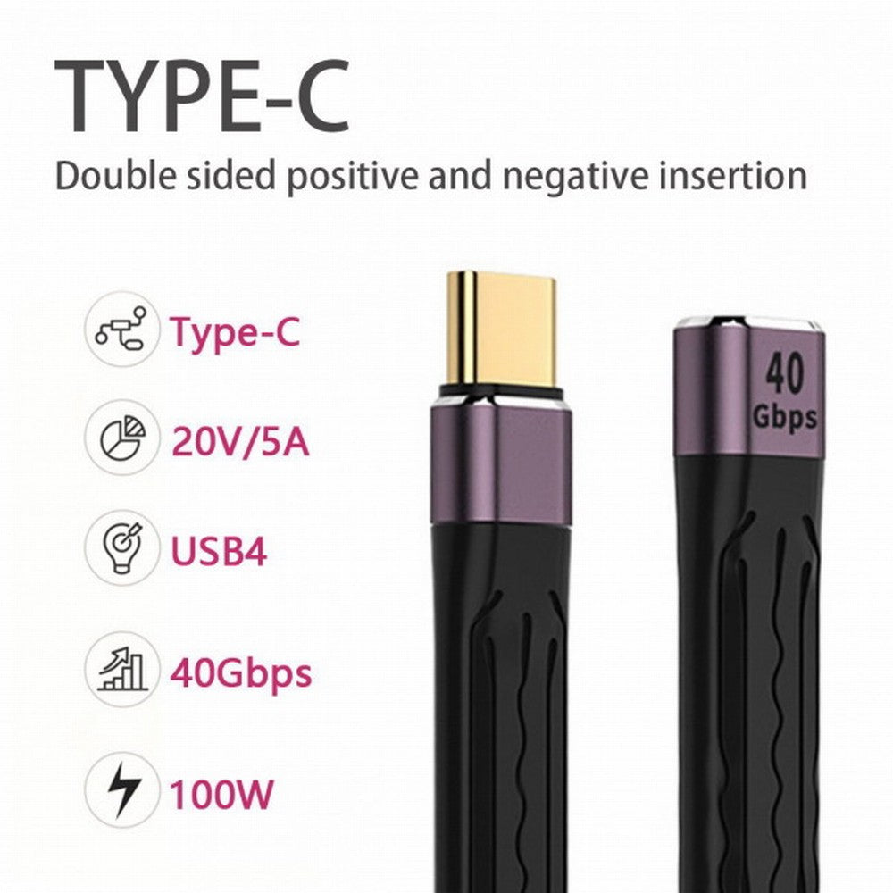 USB4 Extension Cable 13cm Slim Flat Male to Female 40Gbps with 100W Charging and 8K@60Hz Compatible with Thunderbolt3/4 UC-040-0.13M