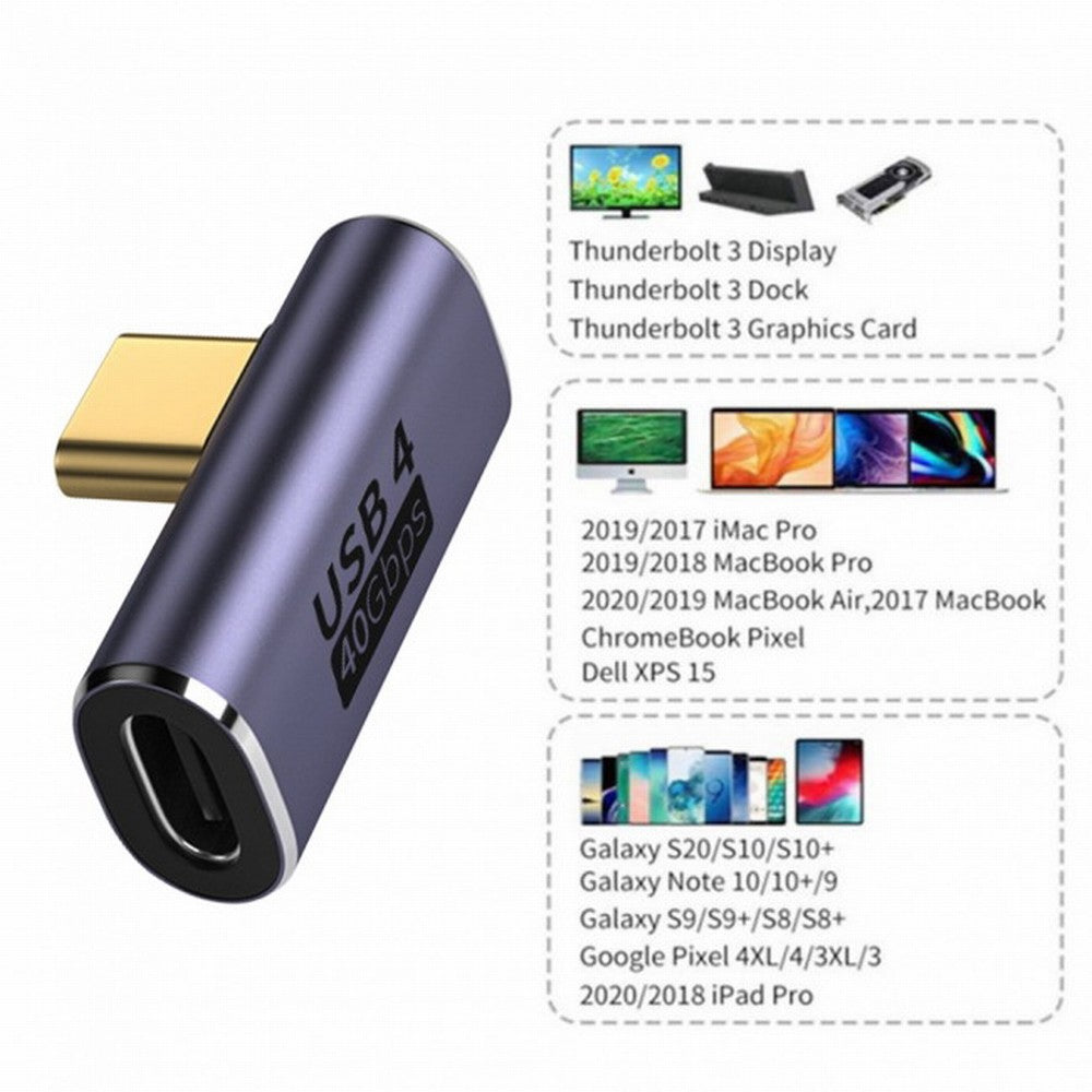 40Gbps USB4 Type C Male to Female Low Profile Right Angled 100W Power Data 8K Video Adapter for Laptop Phone UC-026-LP