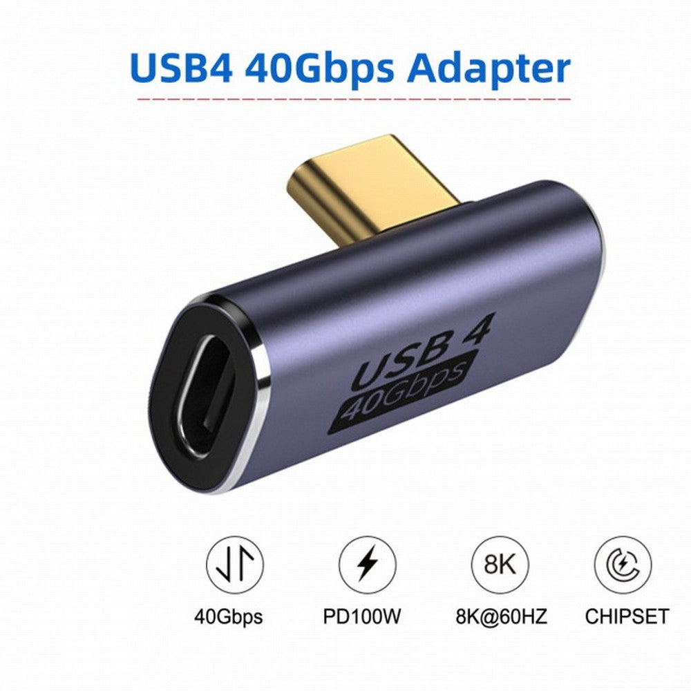 40Gbps USB4 Type C Male to Female Low Profile Right Angled 100W Power Data 8K Video Adapter for Laptop Phone UC-026-LP