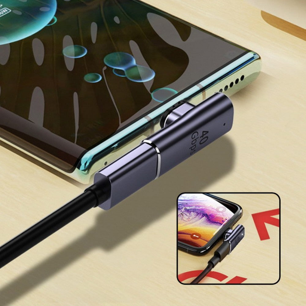 40Gbps USB4 Type C Male to Female Low Profile Right Angled 100W Power Data 8K Video Adapter for Laptop Phone UC-026-LP
