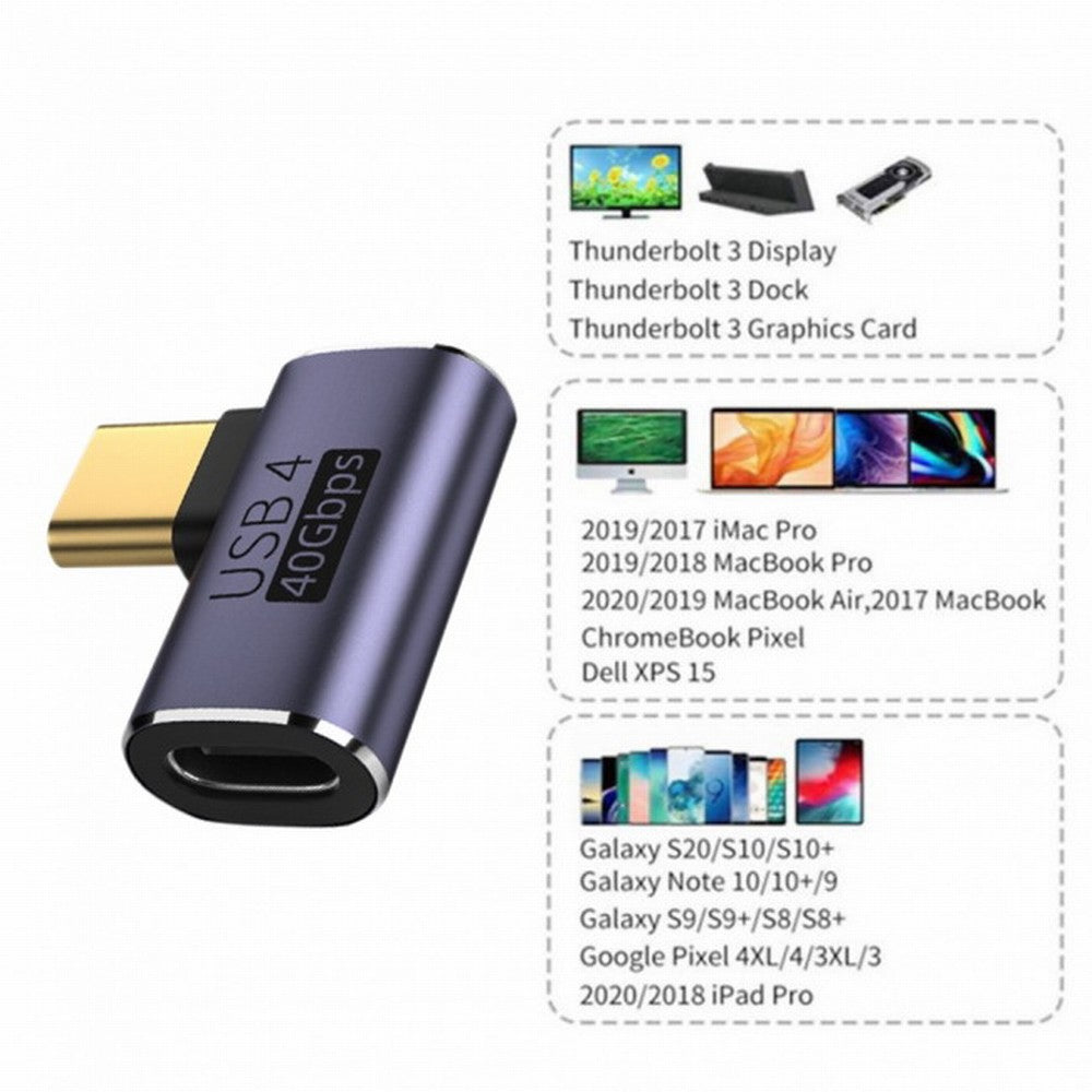 40Gbps USB4 Type C Male to Female 90 Degree Left Right Angled 100W Power Data 8K Video Adapter for Laptop Phone UC-026-RI