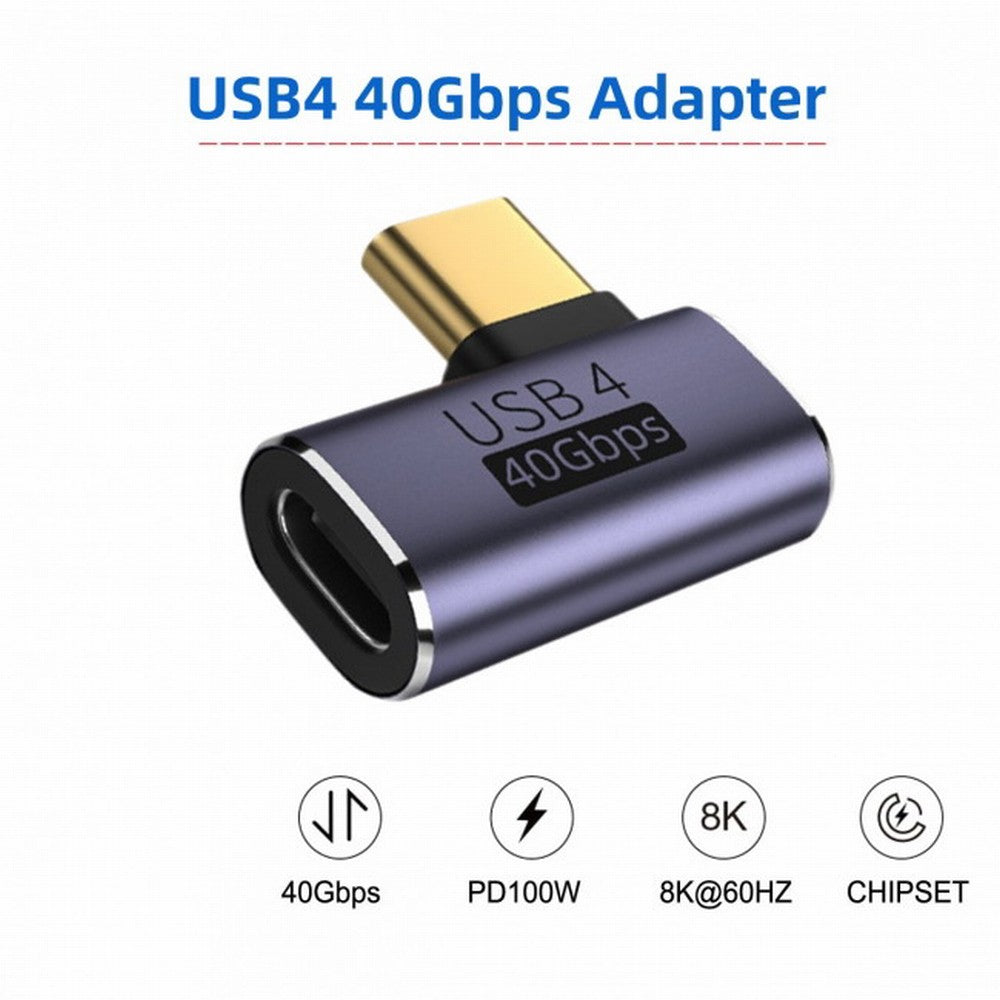 40Gbps USB4 Type C Male to Female 90 Degree Left Right Angled 100W Power Data 8K Video Adapter for Laptop Phone UC-026-RI