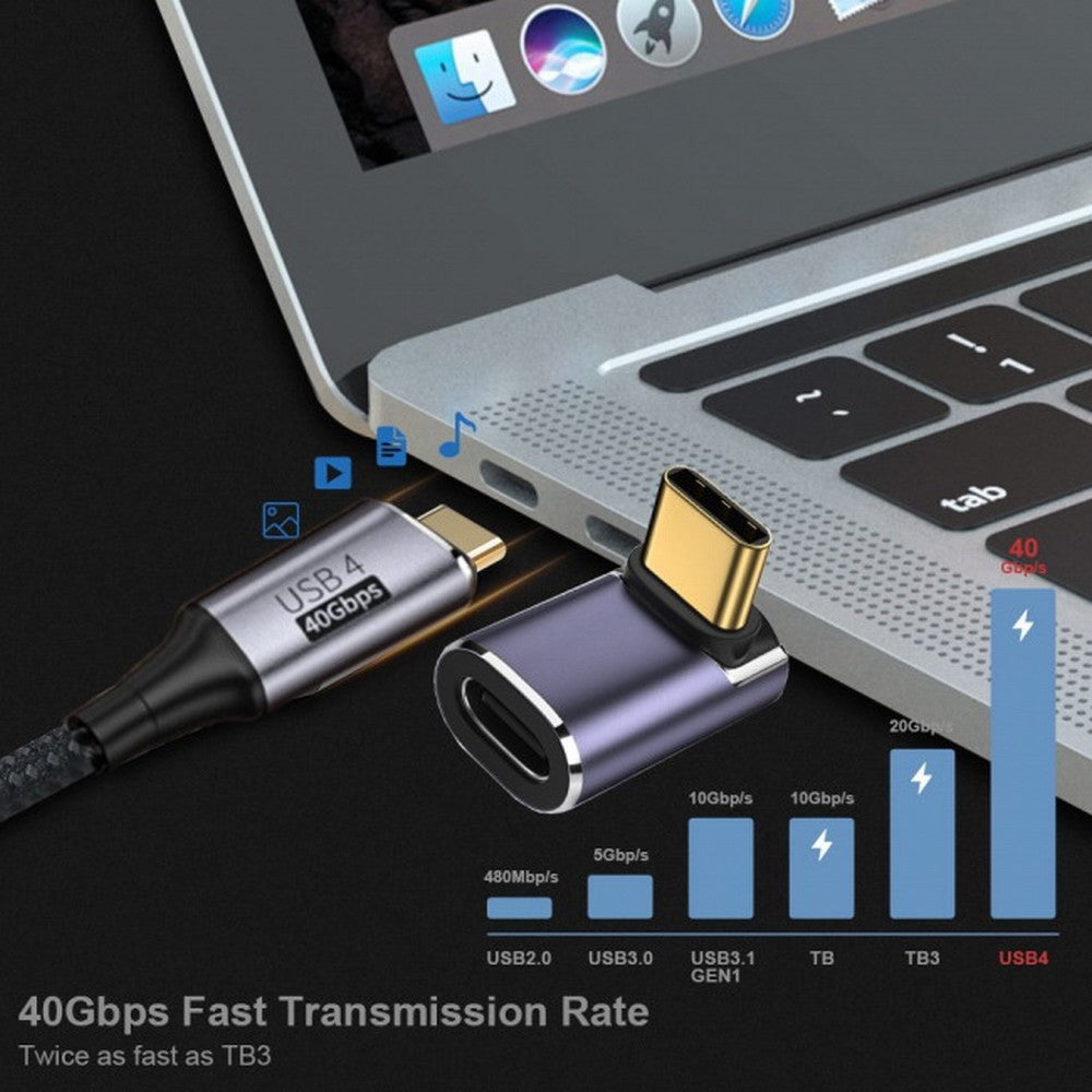 40Gbps USB4 Type C Male to Female 90 Degree Up Down Angled 100W Power Data 8K Video Adapter for Laptop Phone UC-026-UP