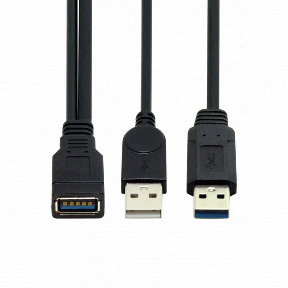 Black USB 3.0 Female to Dual USB Male Extra Power Data Y Extension Cable for 2.5" Mobile Hard Disk U3-065