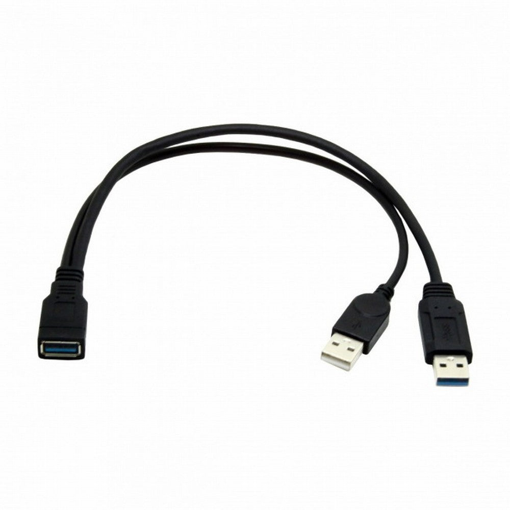 Black USB 3.0 Female to Dual USB Male Extra Power Data Y Extension Cable for 2.5" Mobile Hard Disk U3-065