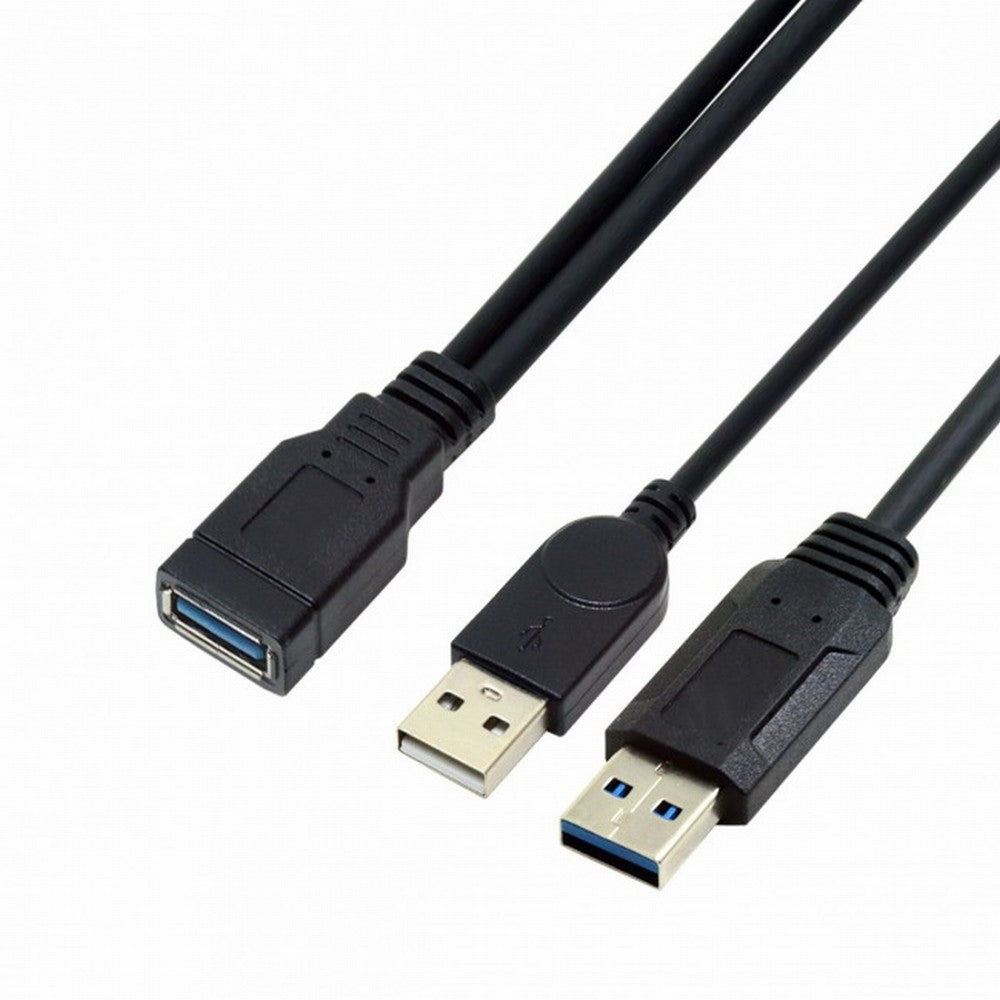Black USB 3.0 Female to Dual USB Male Extra Power Data Y Extension Cable for 2.5" Mobile Hard Disk U3-065