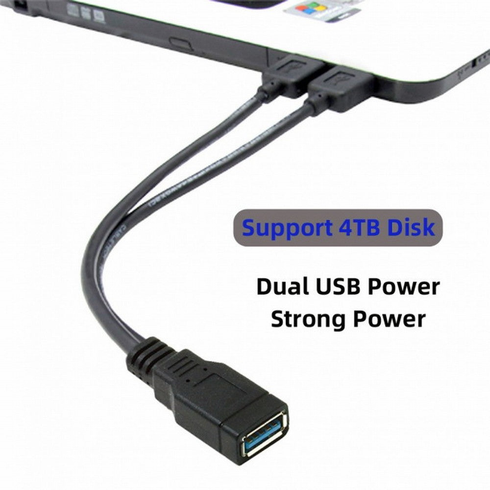 Black USB 3.0 Female to Dual USB Male Extra Power Data Y Extension Cable for 2.5" Mobile Hard Disk U3-065
