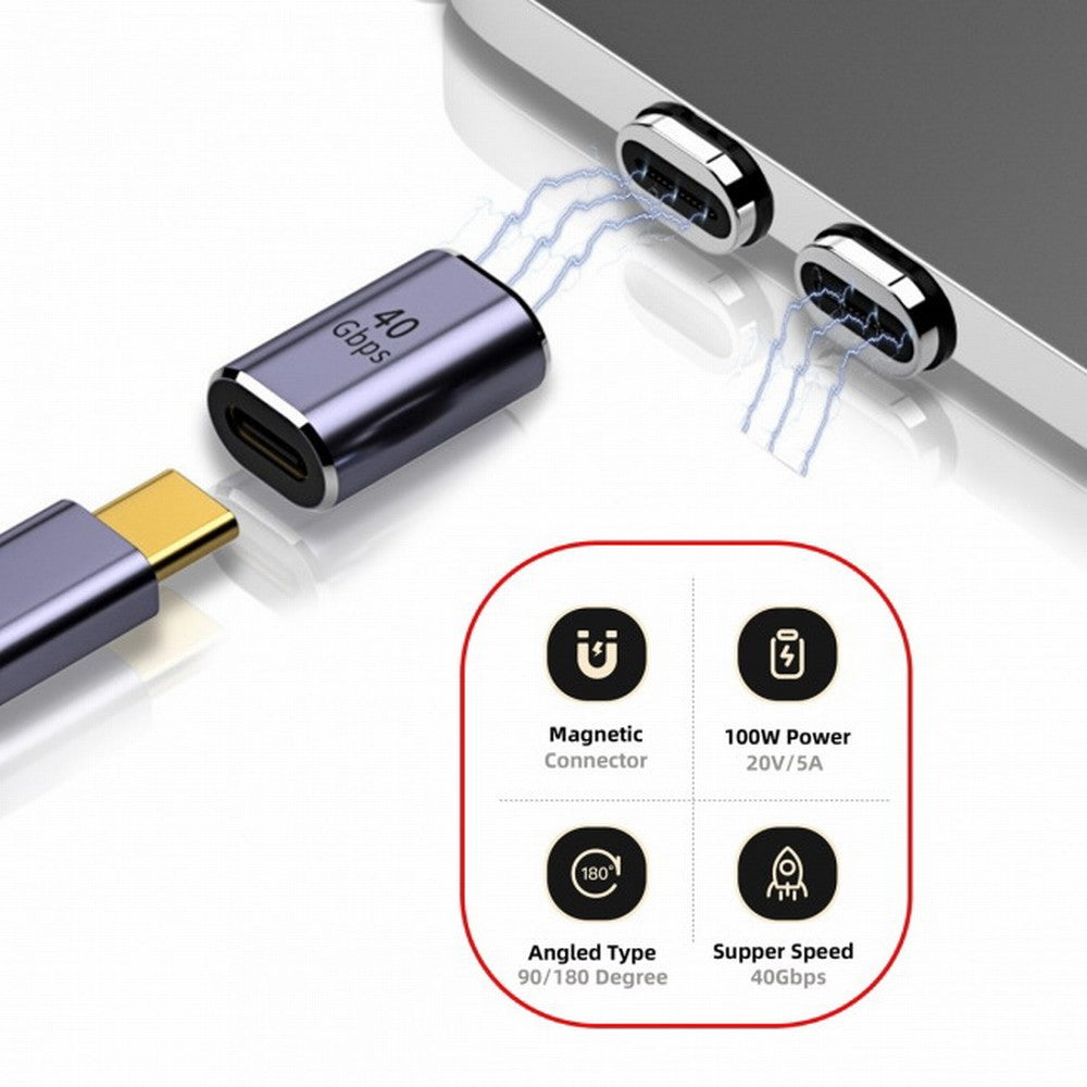 Magnetic Connector 40Gbps USB4 Type C Male to Female Straight Connector 100W Power Data 8K Video Adapter for Laptop Phone UC-028-MF