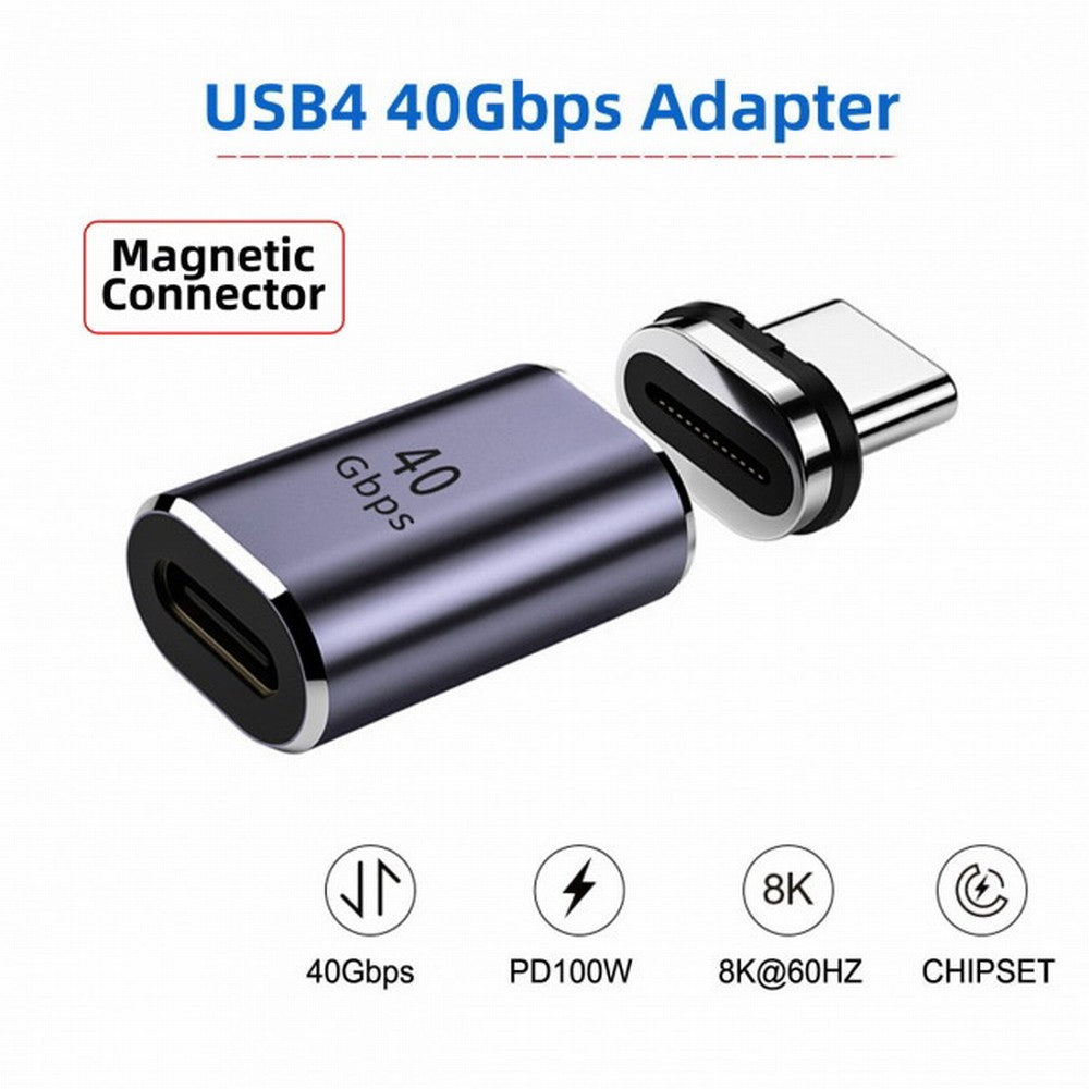 Magnetic Connector 40Gbps USB4 Type C Male to Female Straight Connector 100W Power Data 8K Video Adapter for Laptop Phone UC-028-MF
