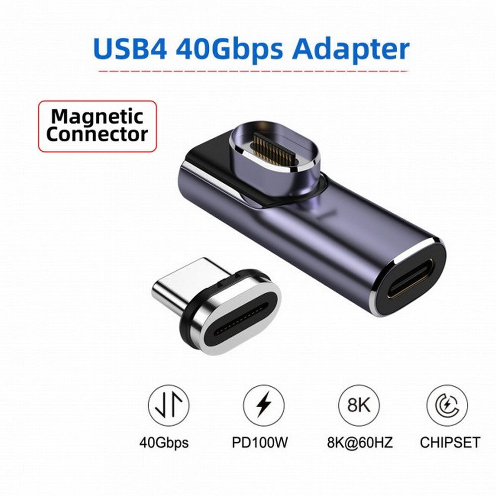 Magnetic Connector 40Gbps USB4 Type C Male to Female Low Profile Right Angled 100W Power Data 8K Video Adapter for Laptop Phone UC-028-LP