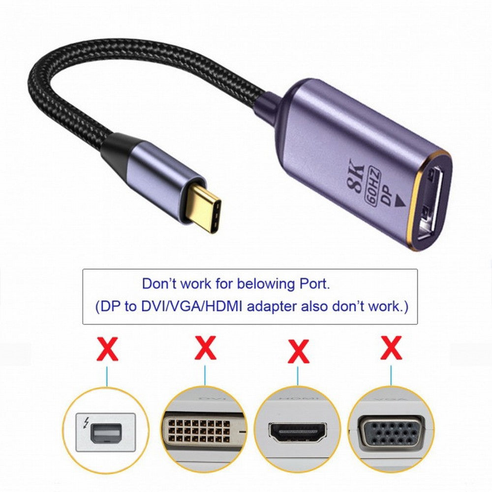USB4 USB-C Type-C Source to Displayport DP Female Cable Display 8K 60HZ UHD 4K Monitor Displays UC-006-D8K