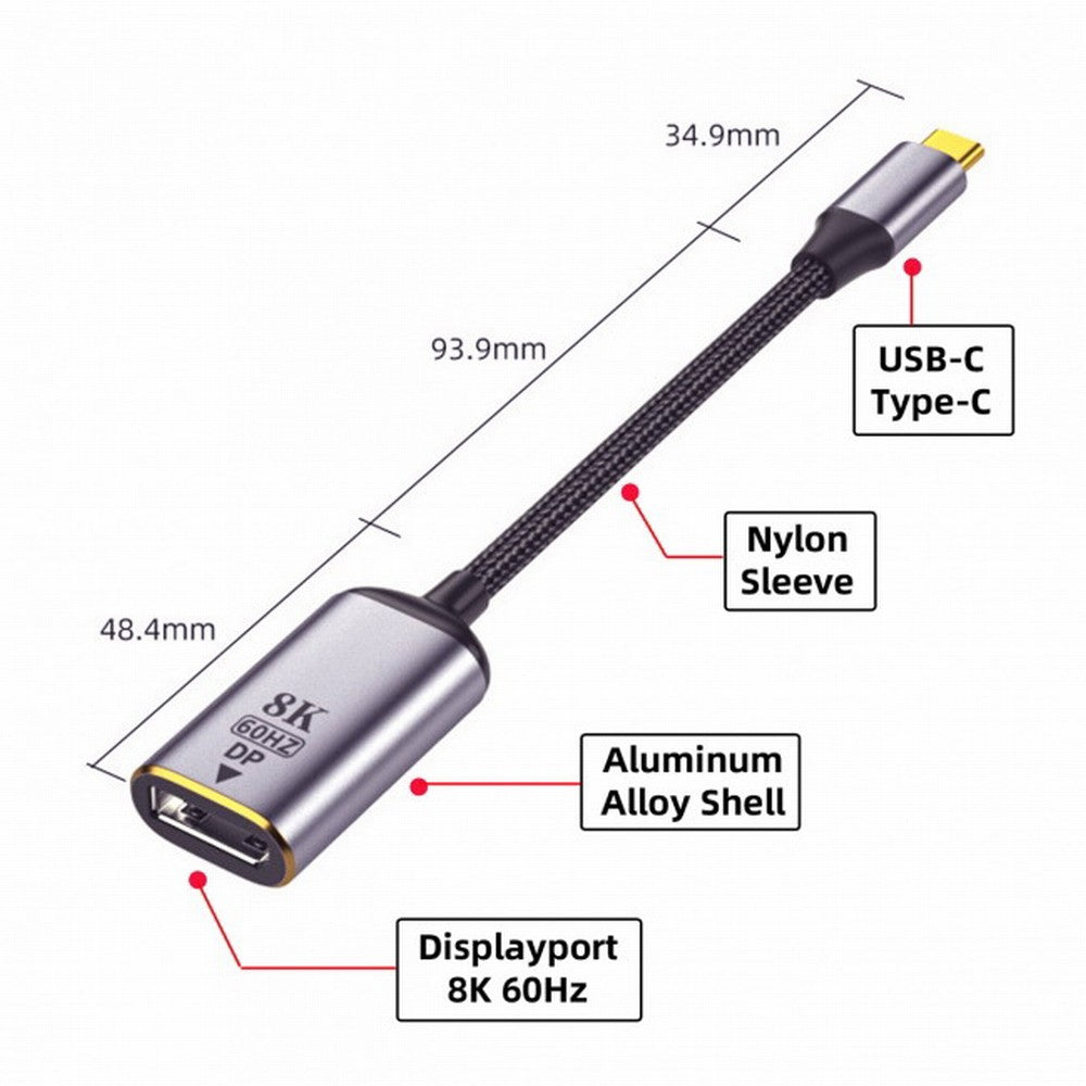 USB4 USB-C Type-C Source to Displayport DP Female Cable Display 8K 60HZ UHD 4K Monitor Displays UC-006-D8K