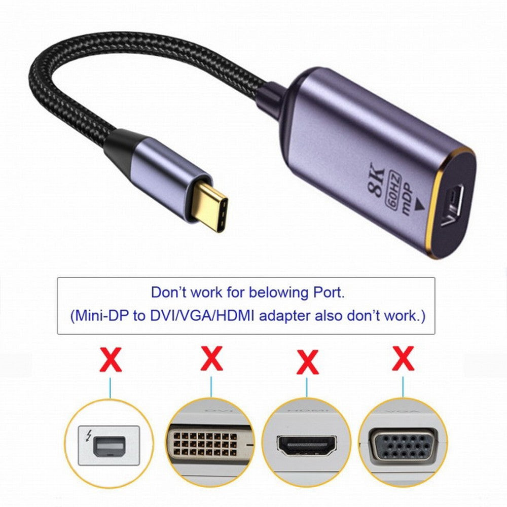 USB4 USB-C Type-C Source to MINI Displayport MINI-DP Female Cable Display 8K 60HZ UHD 4K Monitor Displays UC-006-M8K
