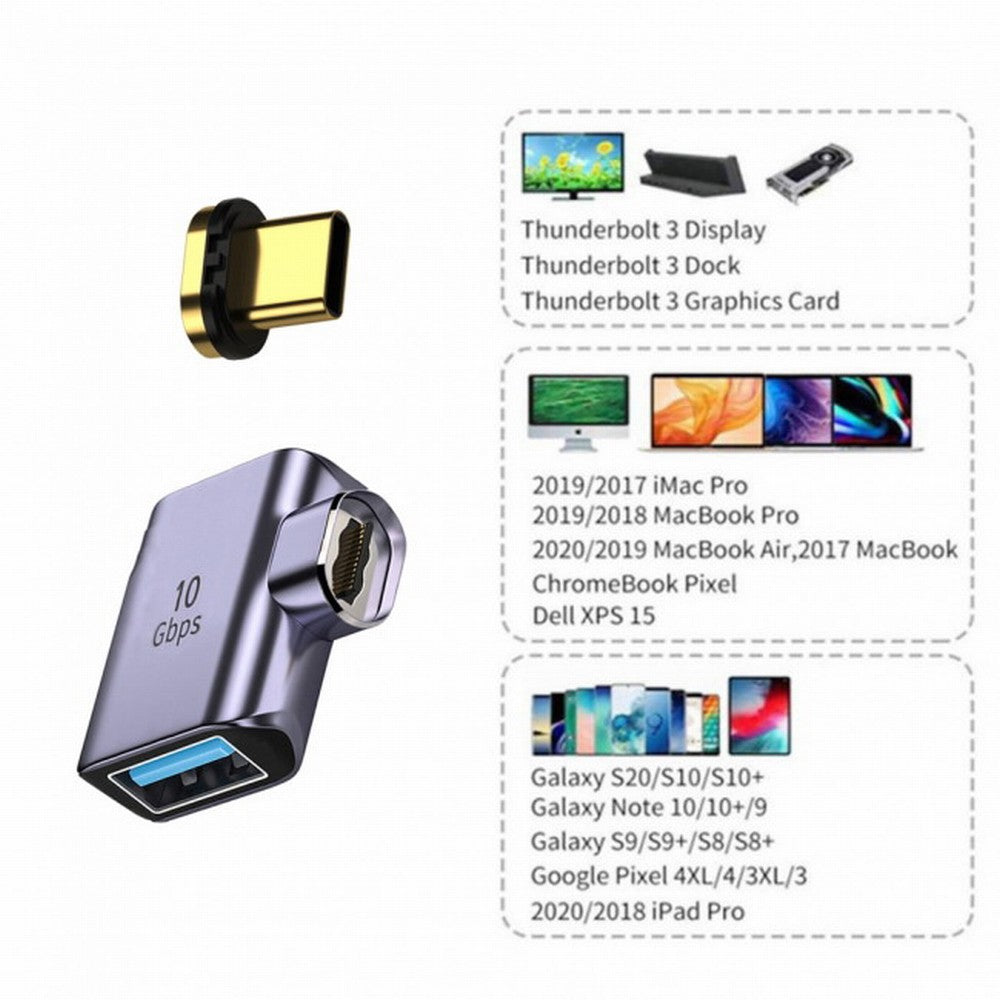 Magnetic Connector 10Gbps Type C Male to USB3.0 Female 90 Degree Left Right Angled OTG Data Adapter for Laptop Phone UC-028-AFR
