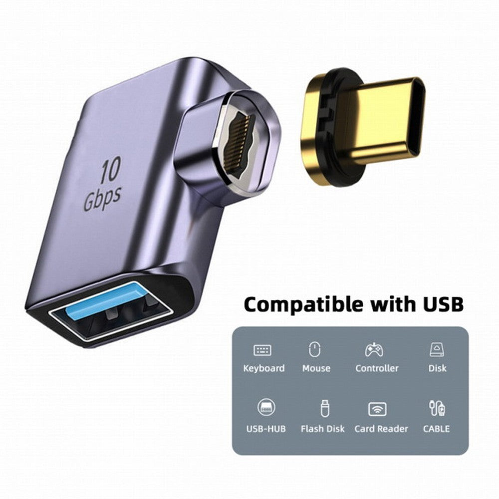 Magnetic Connector 10Gbps Type C Male to USB3.0 Female 90 Degree Left Right Angled OTG Data Adapter for Laptop Phone UC-028-AFR