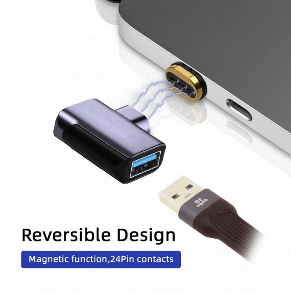 Magnetic Connector 10Gbps Type C Male to USB3.0 Female 90 Degree Left Right Angled OTG Data Adapter for Laptop Phone UC-028-AFR