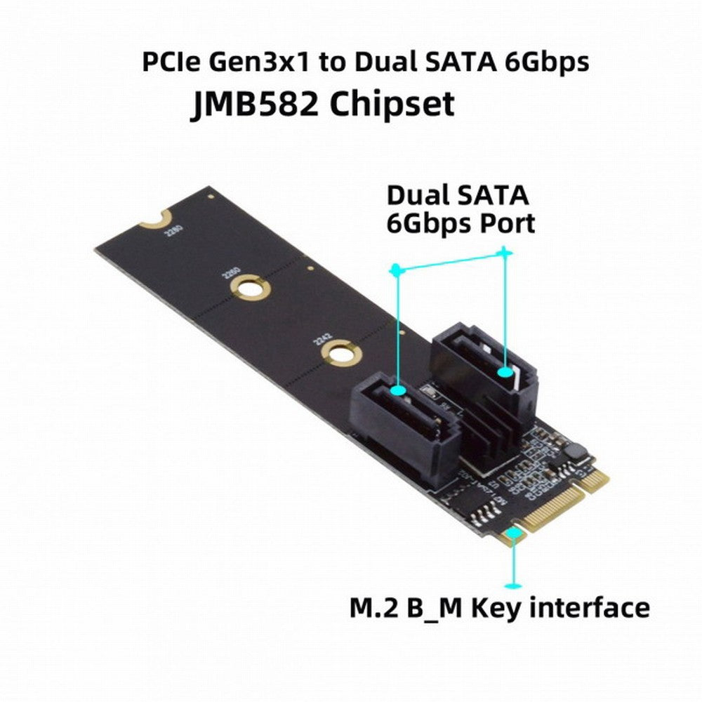 NGFF Key B+M PCI Express to SATA 3.0 6Gbps Dual Ports Vertical Adapter Converter Hard Drive Extension Card JMB582 2230 2242 2260 2280 SA-043