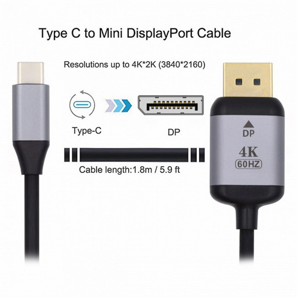 USB 3.1 Type C USB-C Source to DisplayPort DP Displays Male 4K Monitor Cable for Laptop 1.8m UC-018-DPF