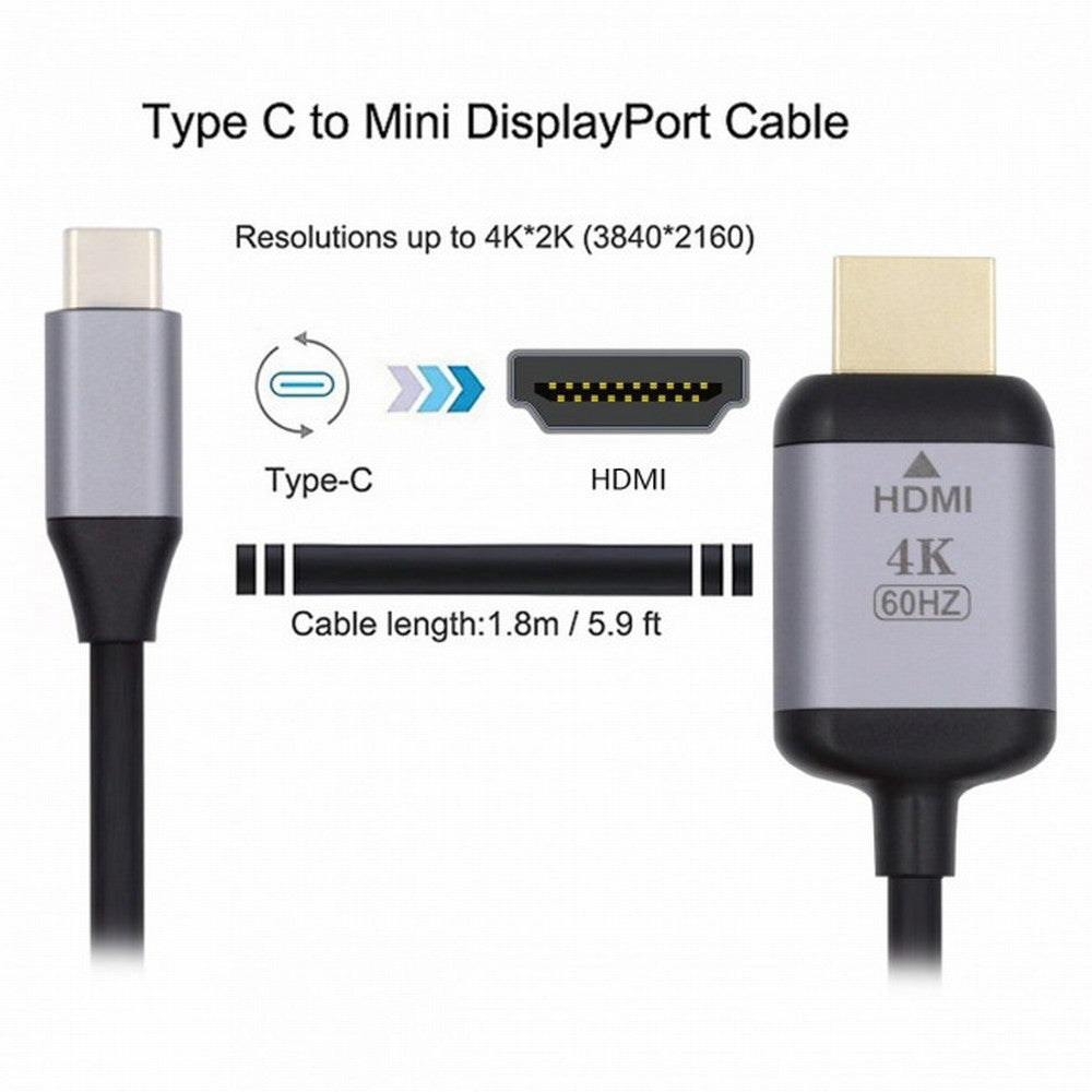 USB 3.1 Type C USB-C Source to HDMI HDTV Displays Male 4K Monitor Cable for Laptop 1.8m UC-018-HDF