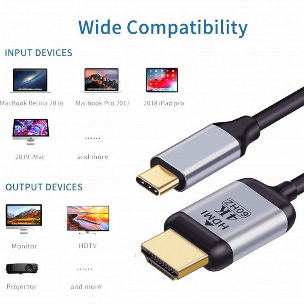 USB 3.1 Type C USB-C Source to HDMI HDTV Displays Male 4K Monitor Cable for Laptop 1.8m UC-018-HDF