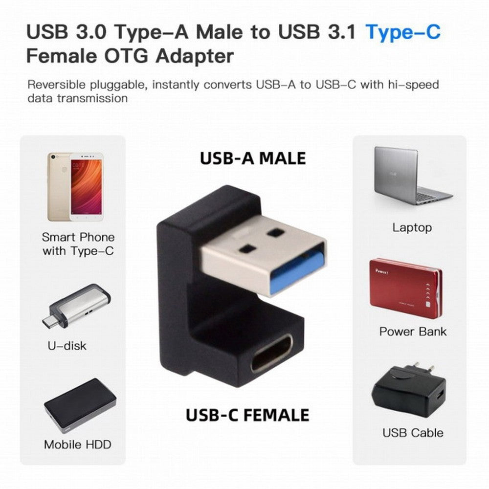 USB-C Type C Female Opposite U Shape Back Angled to USB 3.0 A Male Data Adapter for Laptop Desktop UC-067-OS