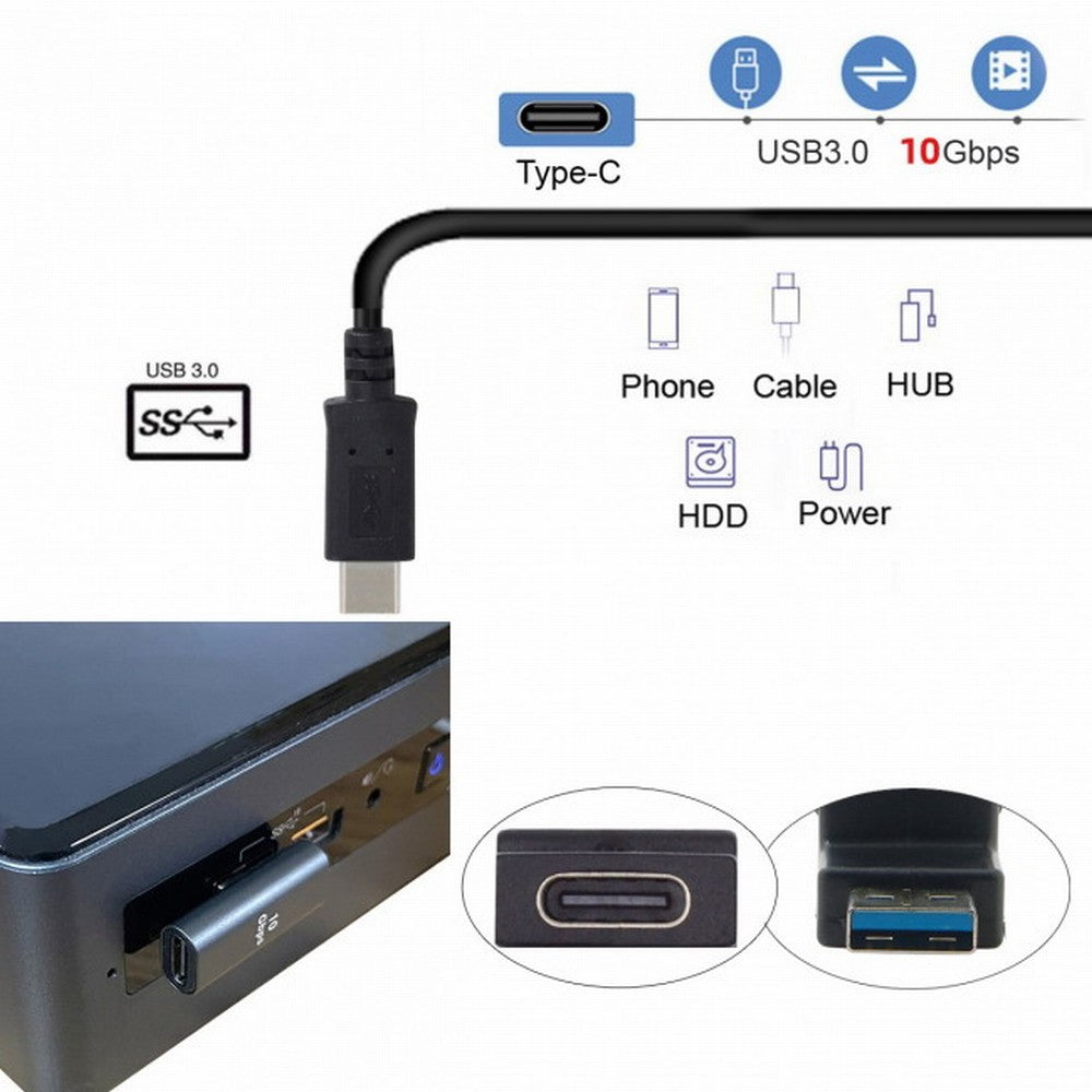 USB-C Type C Female Low Profile 90 Degree Left Angled to USB 3.0 A Male Data Adapter for Laptop Desktop UC-067-LP