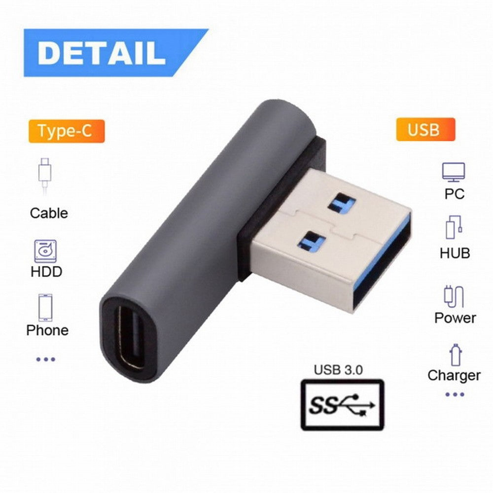 USB-C Type C Female Low Profile 90 Degree Left Angled to USB 3.0 A Male Data Adapter for Laptop Desktop UC-067-LP