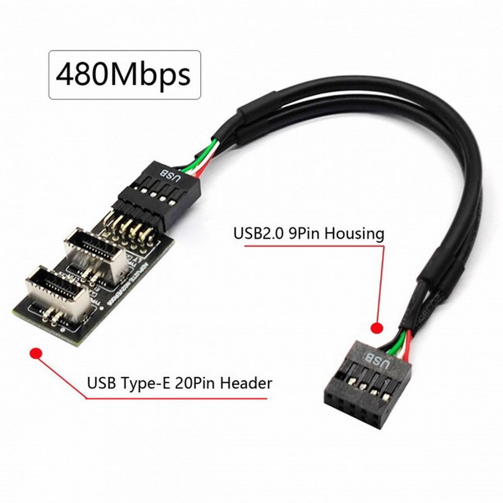 Dual USB 3.1 Front Panel Socket Key-A Type-E to USB 2.0 9Pin 10Pin Mainboard Header Male Cable Extension Adapter UC-022