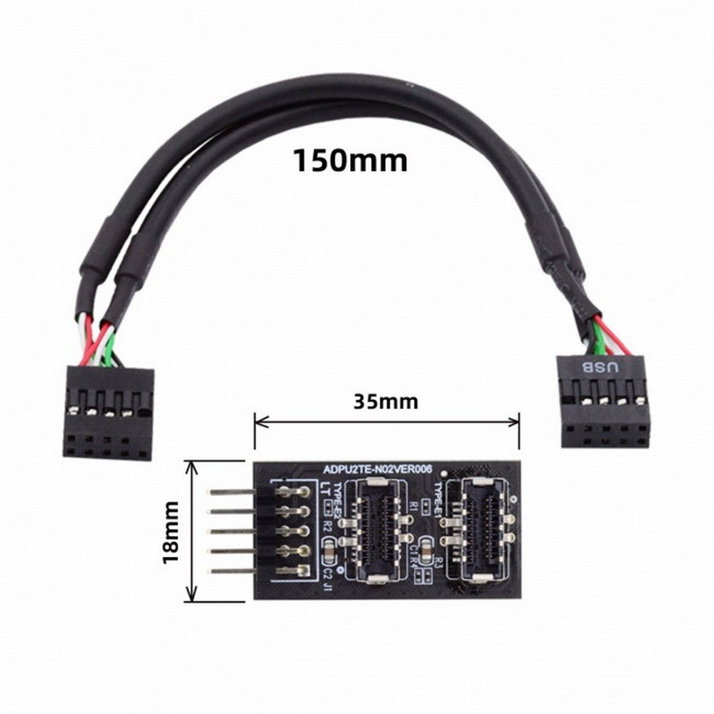 Dual USB 3.1 Front Panel Socket Key-A Type-E to USB 2.0 9Pin 10Pin Mainboard Header Male Cable Extension Adapter UC-022