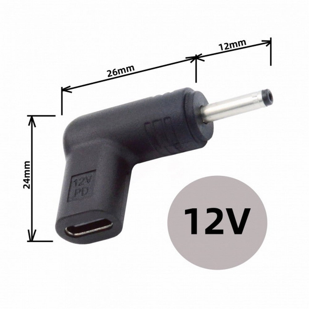 USB 3.1 Type C USB-C Female to DC 12V 3.0x1.1mm Plug Adapter PD Emulator Trigger 90 Degree Angled UC-090-3011MM