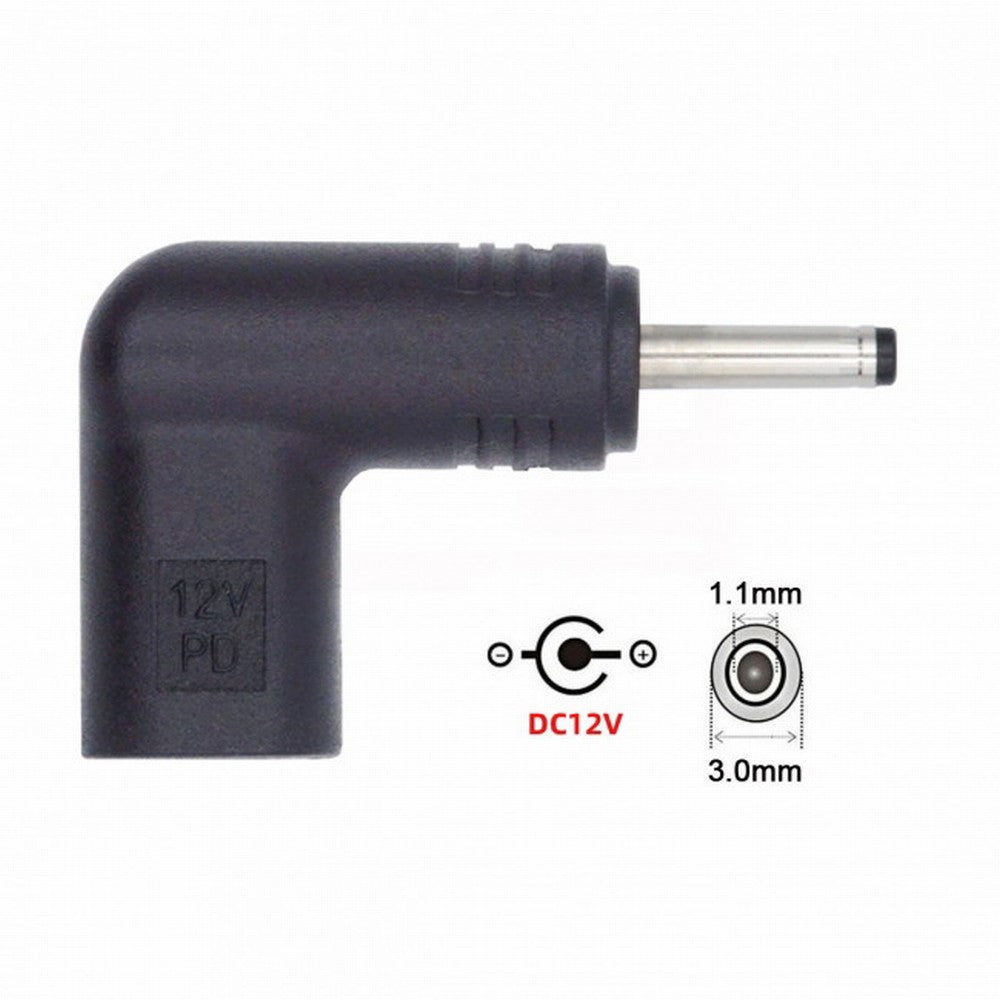 USB 3.1 Type C USB-C Female to DC 12V 3.0x1.1mm Plug Adapter PD Emulator Trigger 90 Degree Angled UC-090-3011MM