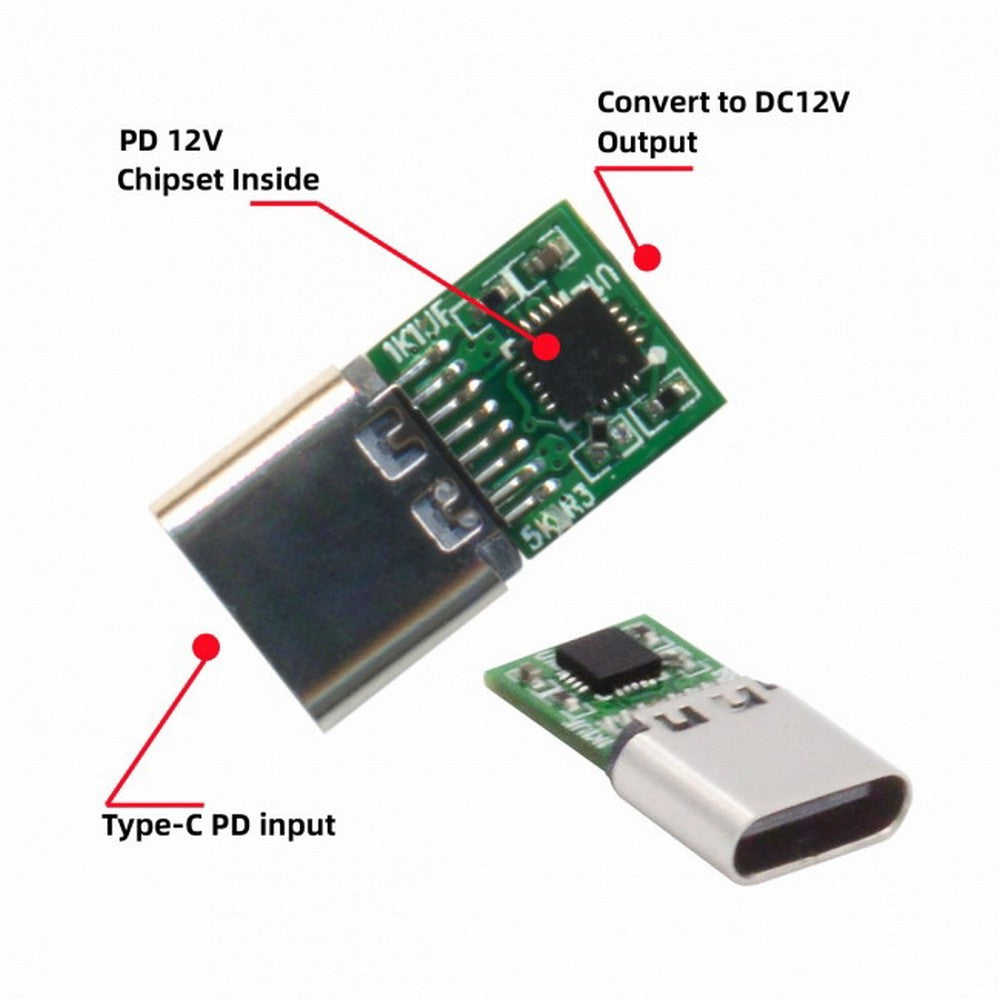 USB 3.1 Type C USB-C Female to DC 12V 3.5x1.3mm Plug Adapter PD Emulator Trigger 90 Degree Angled UC-090-3513MM