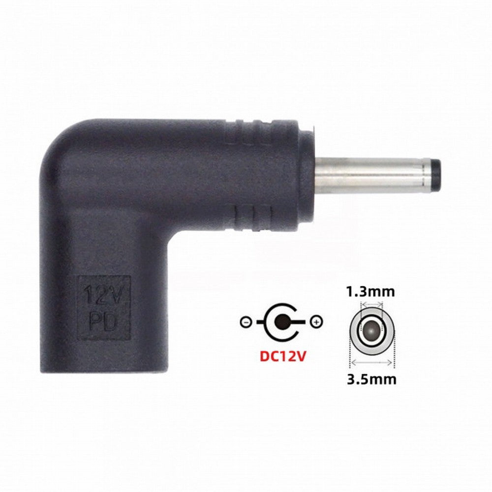 USB 3.1 Type C USB-C Female to DC 12V 3.5x1.3mm Plug Adapter PD Emulator Trigger 90 Degree Angled UC-090-3513MM