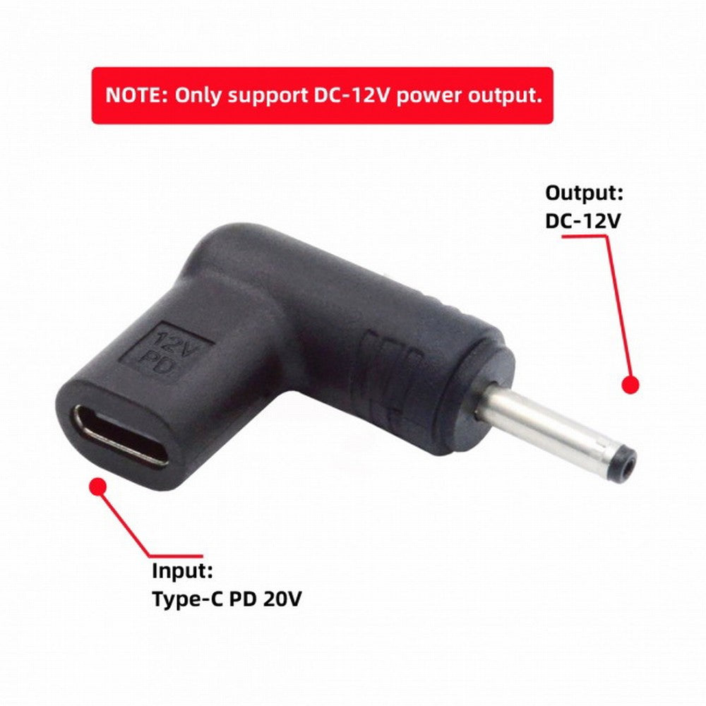 USB 3.1 Type C USB-C Female to DC 12V 3.5x1.3mm Plug Adapter PD Emulator Trigger 90 Degree Angled UC-090-3513MM
