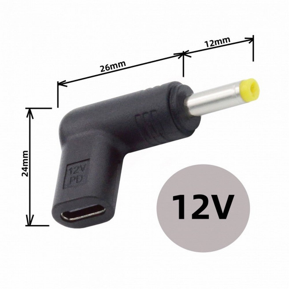 USB 3.1 Type C USB-C Female to DC 12V 4.0x1.7mm Plug Adapter PD Emulator Trigger 90 Degree Angled UC-090-4017MM