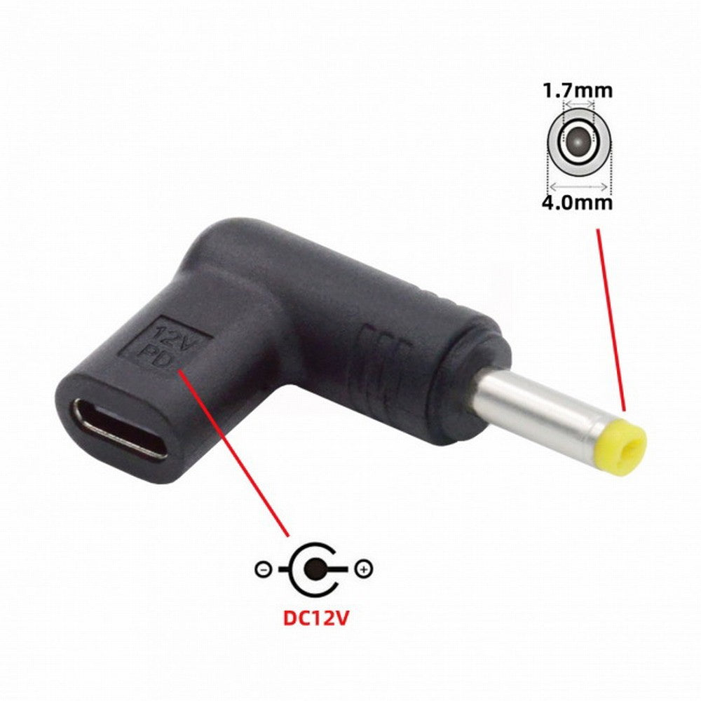 USB 3.1 Type C USB-C Female to DC 12V 4.0x1.7mm Plug Adapter PD Emulator Trigger 90 Degree Angled UC-090-4017MM