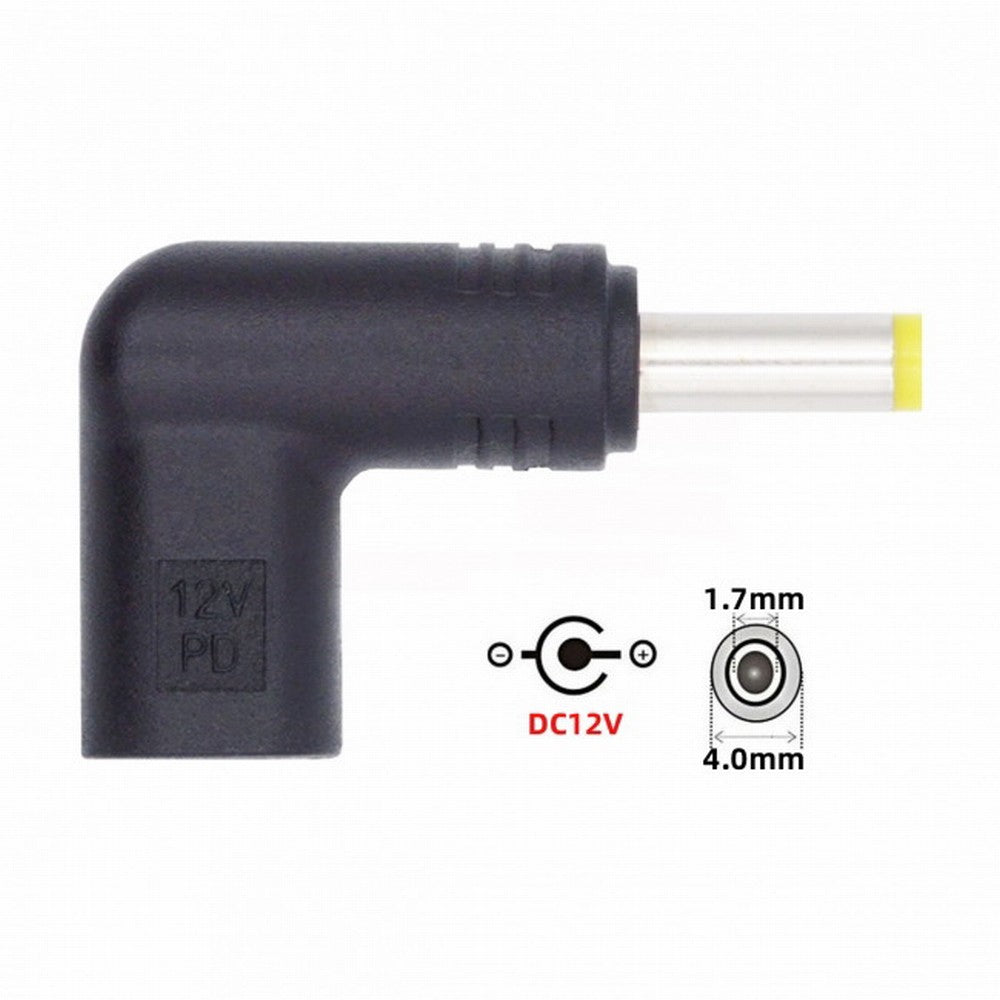 USB 3.1 Type C USB-C Female to DC 12V 4.0x1.7mm Plug Adapter PD Emulator Trigger 90 Degree Angled UC-090-4017MM