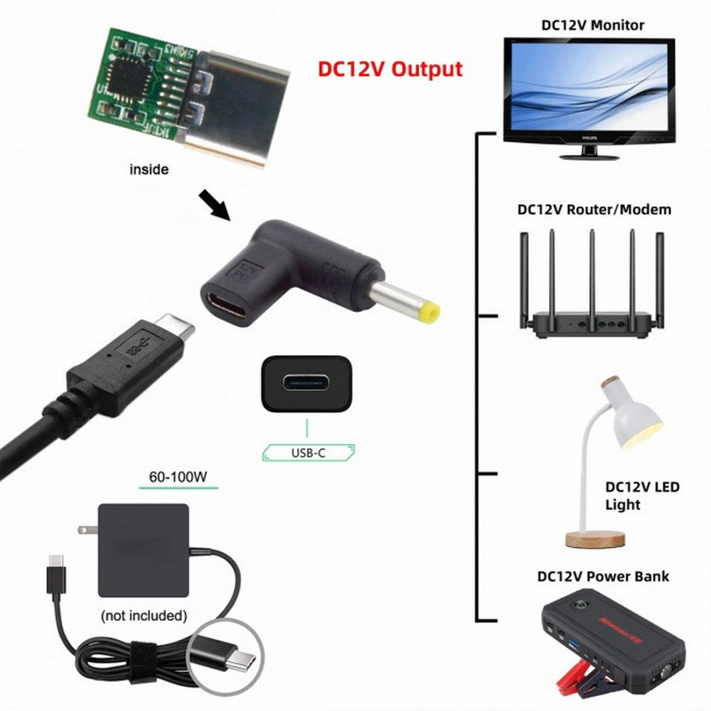USB 3.1 Type C USB-C Female to DC 12V 4.8x1.7mm Plug Adapter PD Emulator Trigger 90 Degree Angled UC-090-4817MM