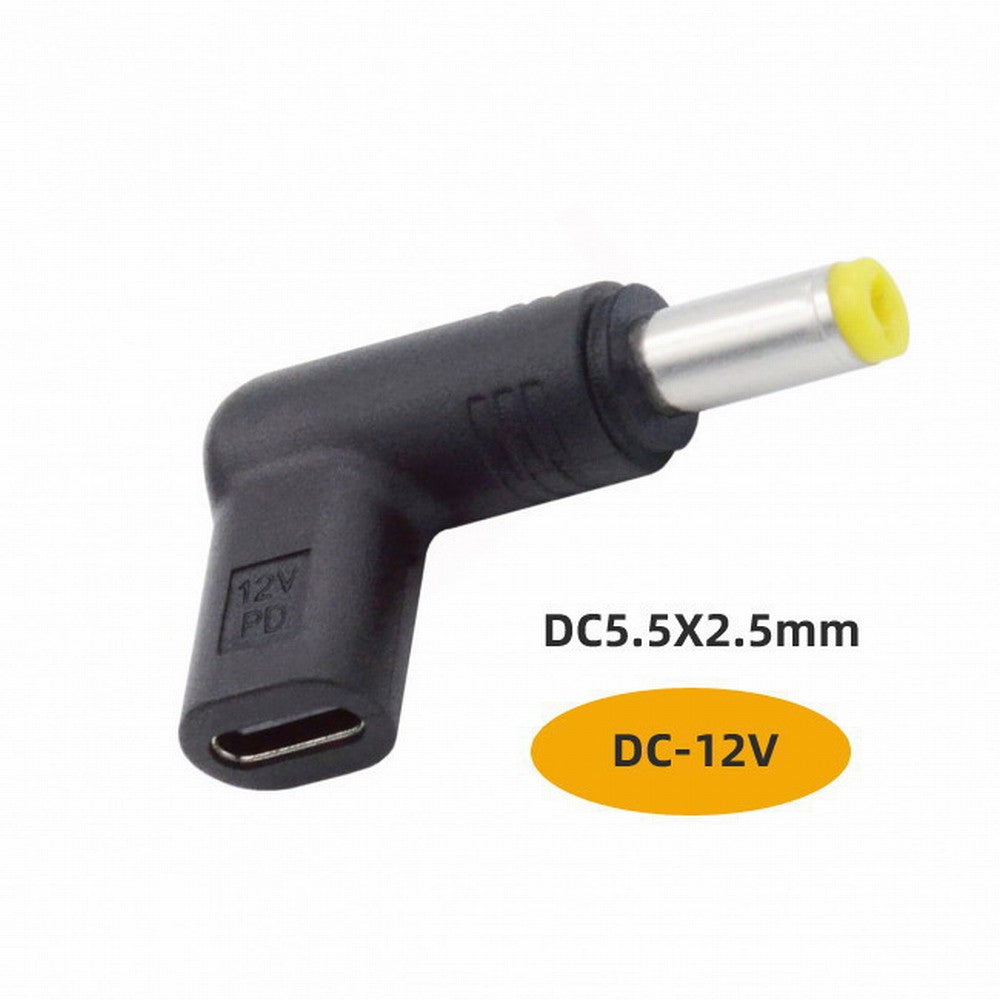 USB 3.1 Type C USB-C Female to DC 12V 5.5x2.5mm Plug Adapter PD Emulator Trigger 90 Degree Angled UC-090-5525MM