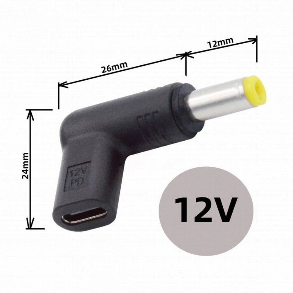USB 3.1 Type C USB-C Female to DC 12V 5.5x2.5mm Plug Adapter PD Emulator Trigger 90 Degree Angled UC-090-5525MM