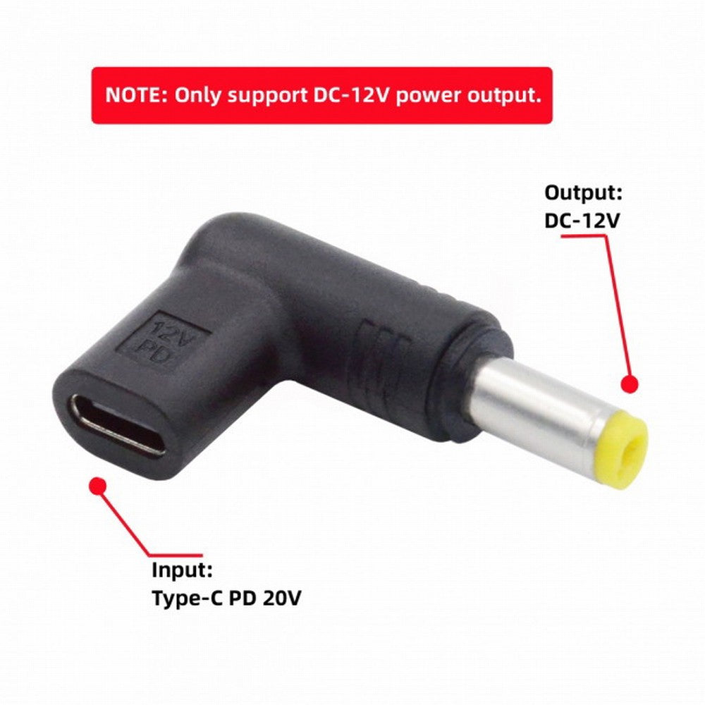 USB 3.1 Type C USB-C Female to DC 12V 5.5x2.5mm Plug Adapter PD Emulator Trigger 90 Degree Angled UC-090-5525MM