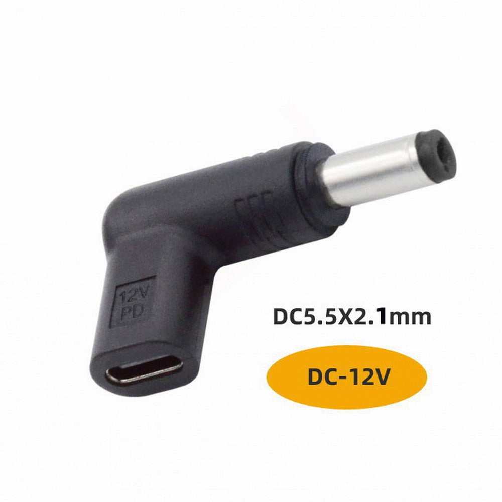 USB 3.1 Type C USB-C Female to DC 12V 5.5x2.1mm Plug Adapter PD Emulator Trigger 90 Degree Angled UC-090-5521MM