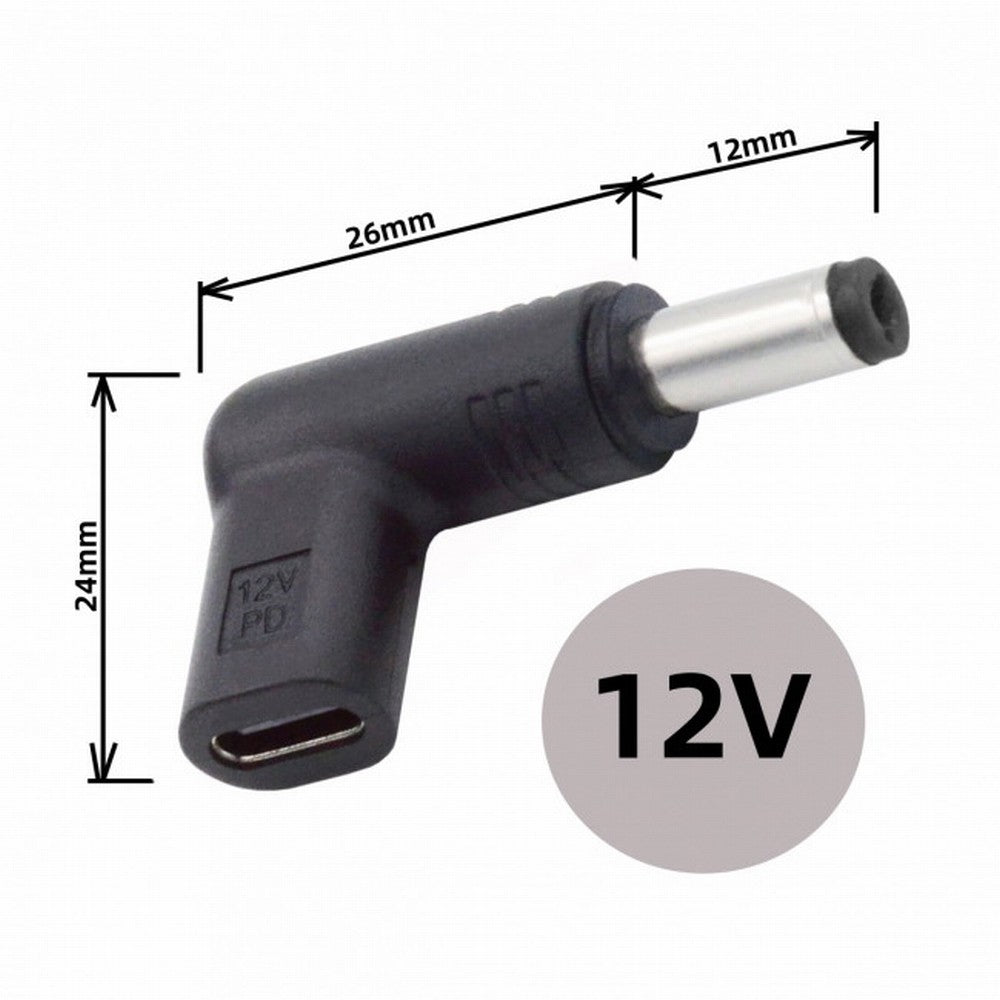 USB 3.1 Type C USB-C Female to DC 12V 5.5x2.1mm Plug Adapter PD Emulator Trigger 90 Degree Angled UC-090-5521MM