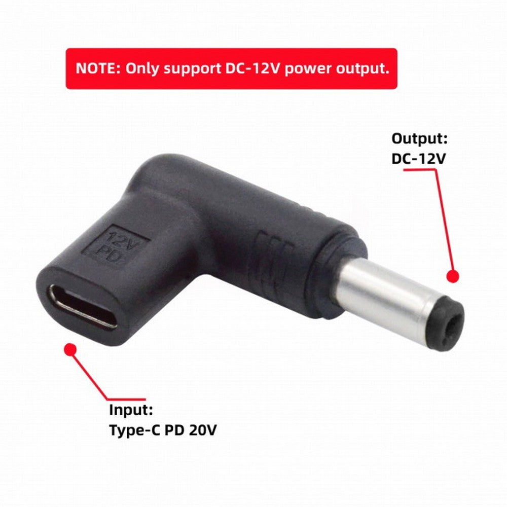 USB 3.1 Type C USB-C Female to DC 12V 5.5x2.1mm Plug Adapter PD Emulator Trigger 90 Degree Angled UC-090-5521MM