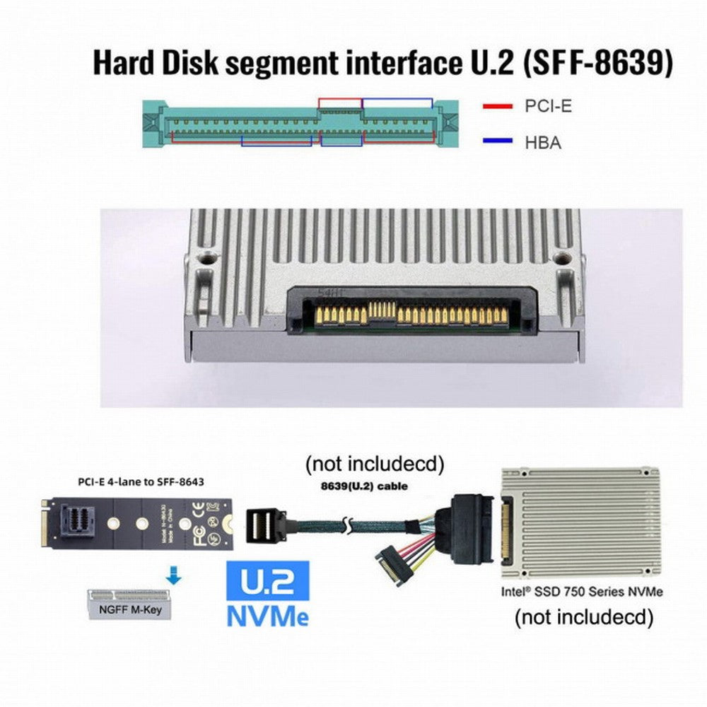 22x80mm U.2 Kit SFF-8639 NVME PCIe4.0 SSD Adapter for Mainboard SSD 750 p3600 p3700 M.2 SFF-8643 Mini SAS HD SF-094-BK