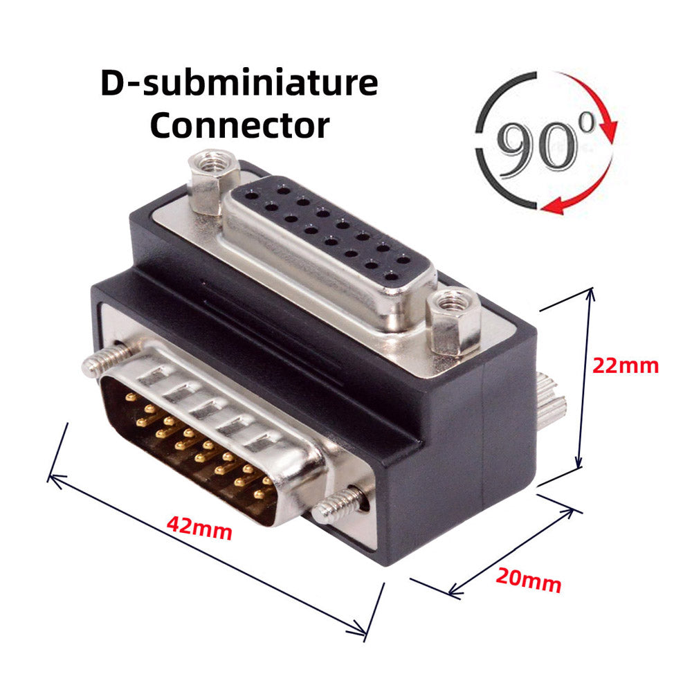 Up 90 Degree Angled DSUB D-subminiature 15pin Male to Female Extension Adapter DB Connector DB-003-UP